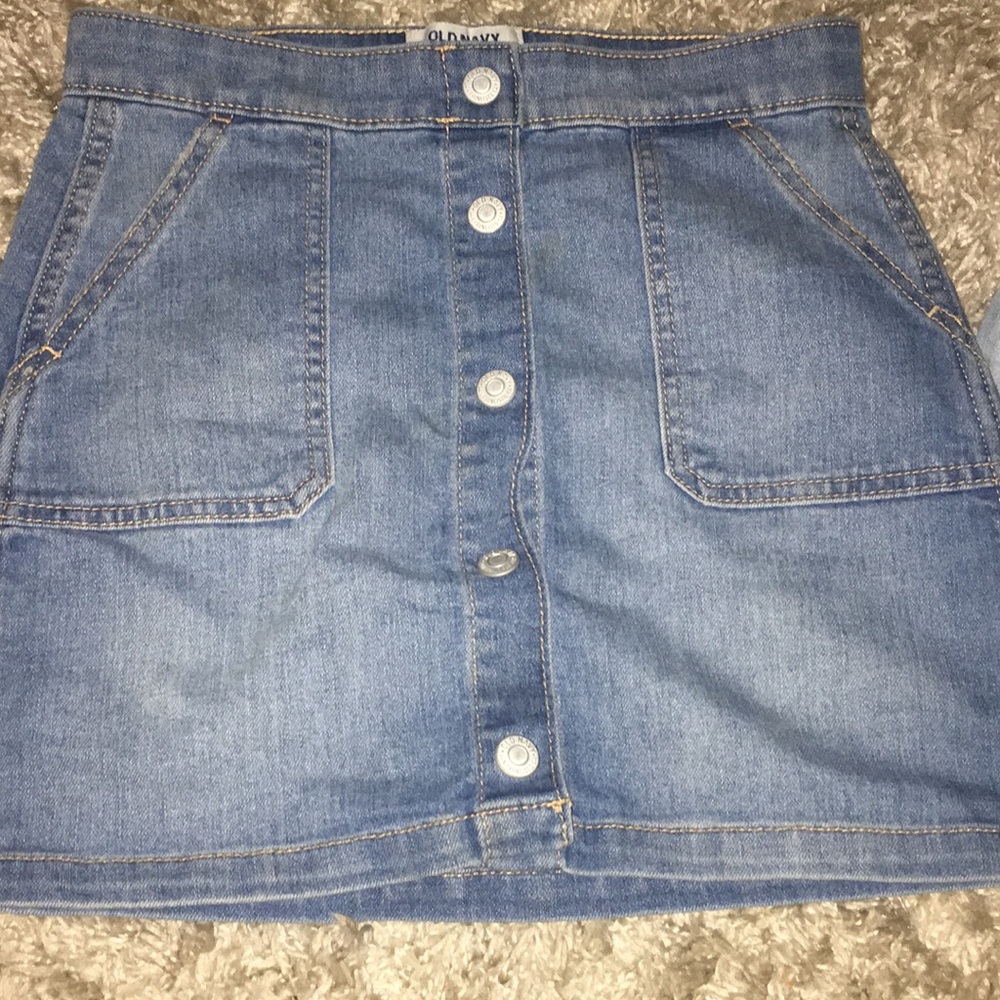 Long blue mini skirt